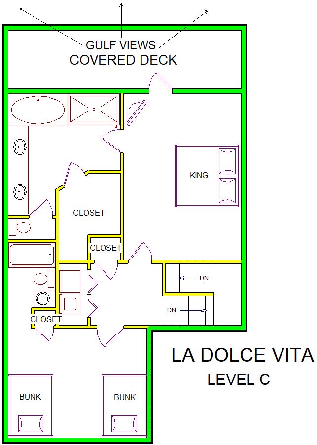 A level C layout view of Sand 'N Sea's beachfront vacation rental in Galveston named La Dolce Vita